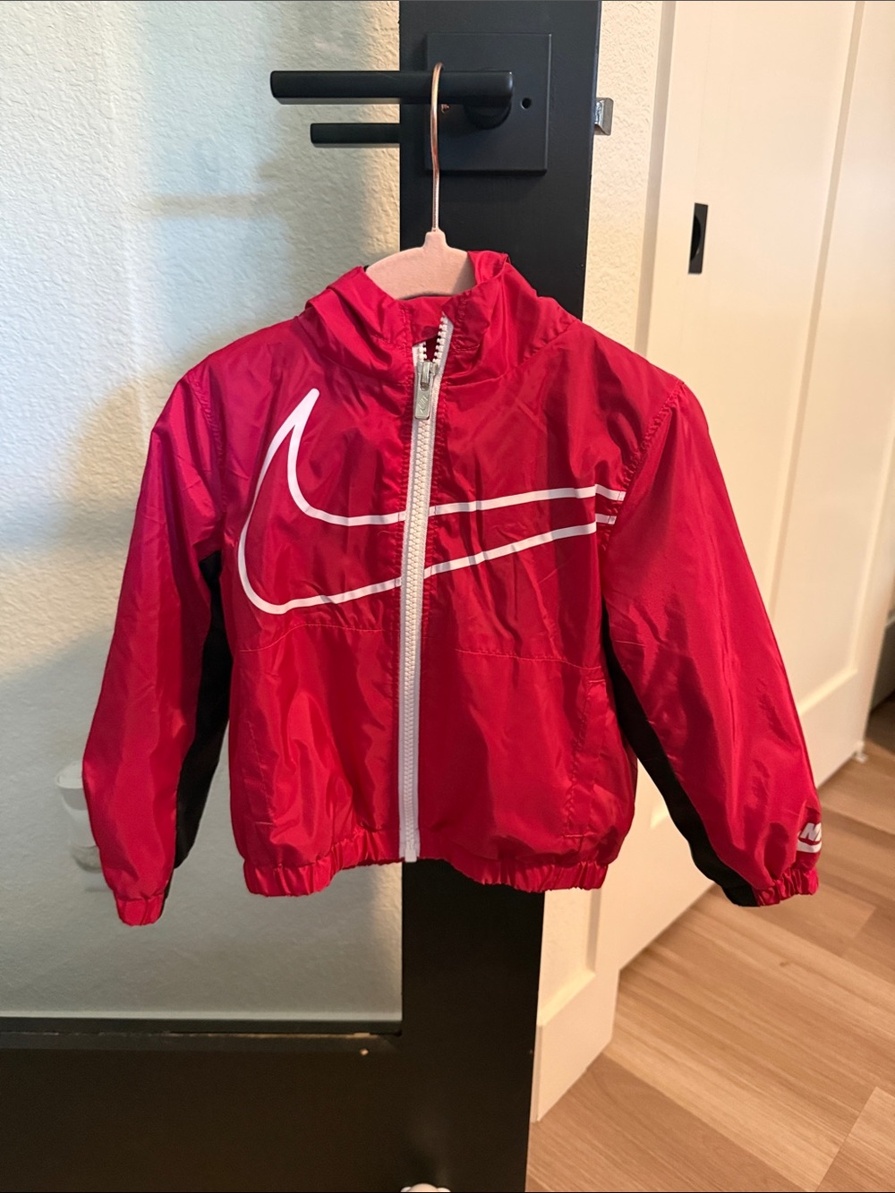 Nike Youth Red Zip-Up Windbreaker Jacket with White Logo